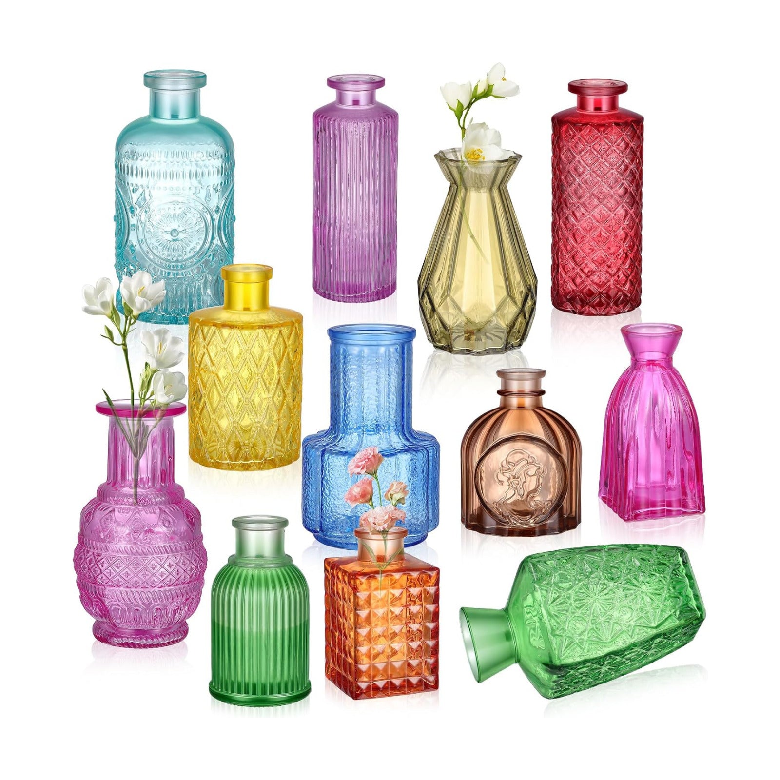 Colored Glass Bud Vases / Set of 12