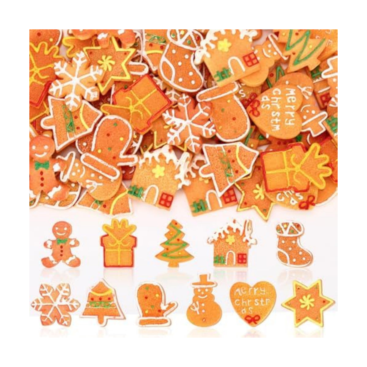 JUNEBRUSHS 50 Pcs Christmas Mini Resin Gingerbread Man, Fake Gingerbread Christmas Figurines Gingerbread Men Embellishment for Xmas Holiday DIY Crafts Decor