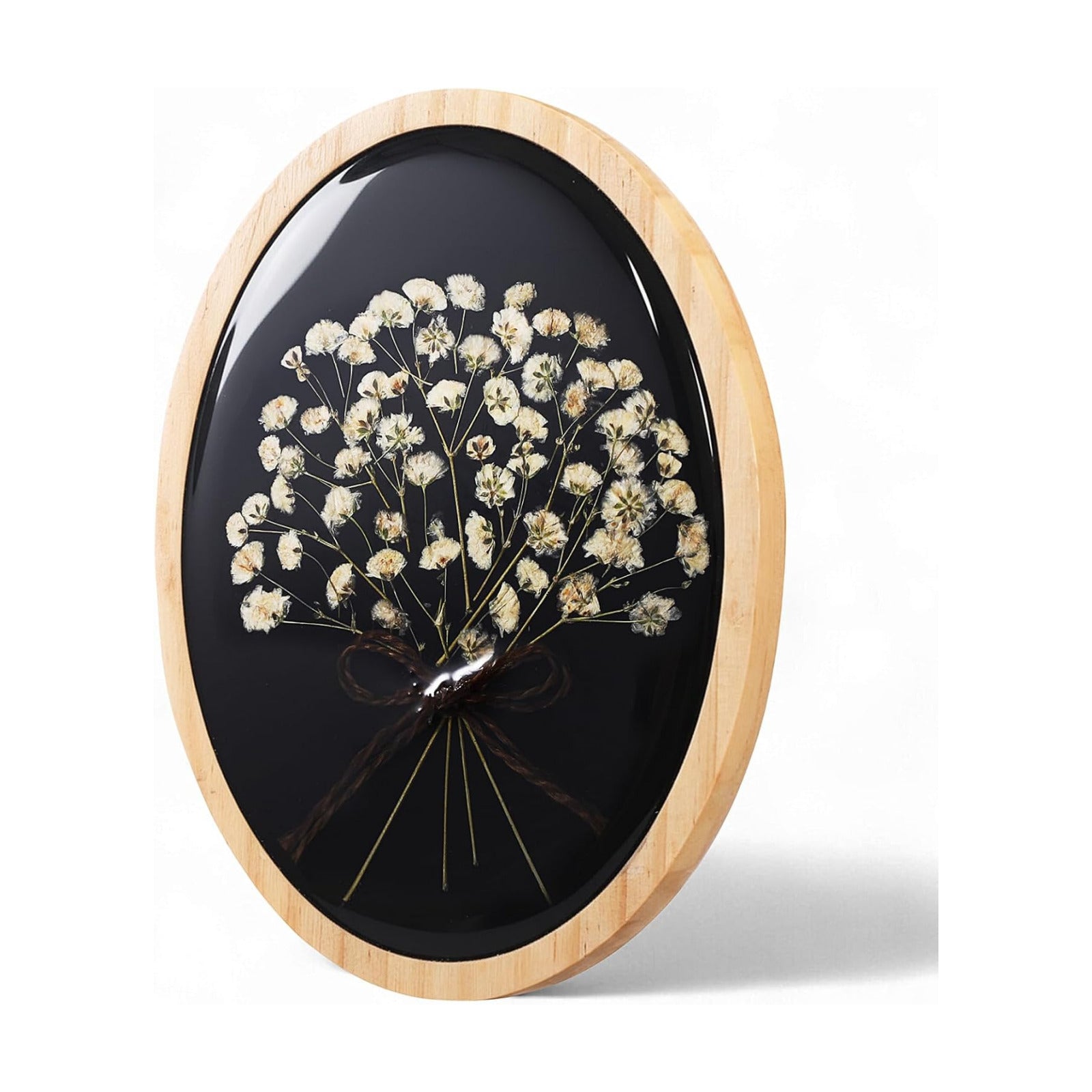 Wooden Pressed Flower Wall Decor Resin Baby's Breath Wall Art Framed Dried Flower / 5 x 7 / Natural