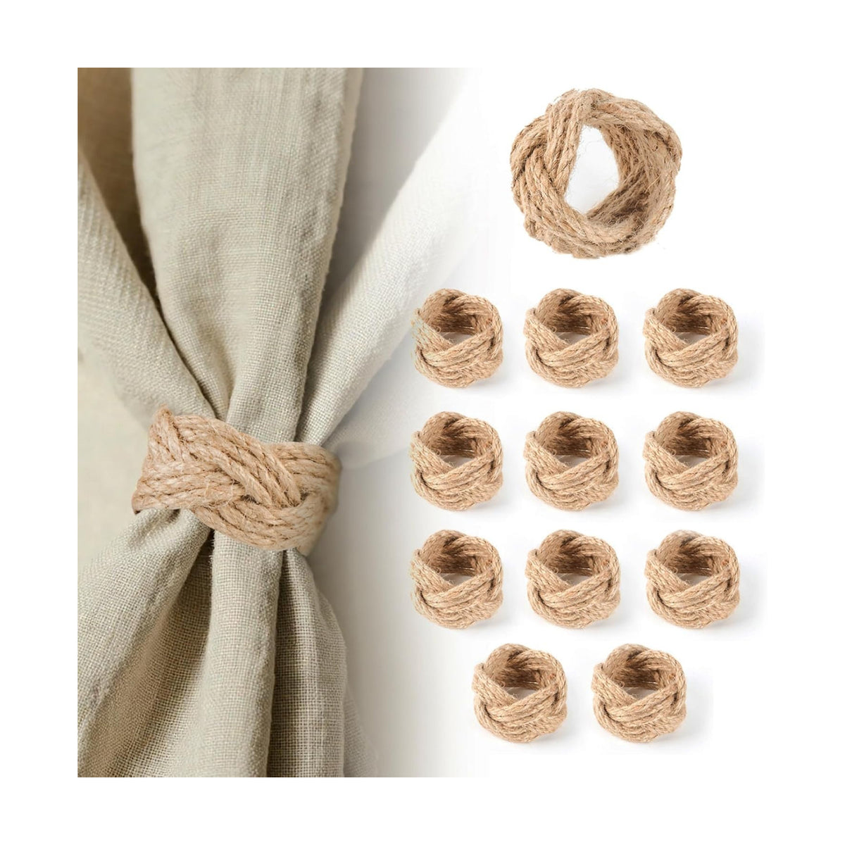 Woven Napkin Rings Set of 48, Mgrlfbl Farmhouse Burlap Napkin Ring | Rustic Yute Napkin Holder Dinner Birthday Wedding