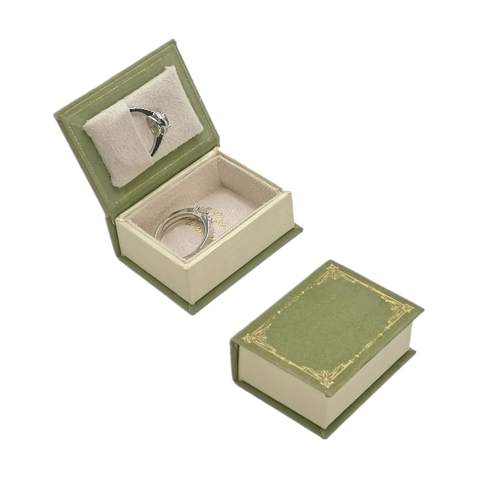 Book Shaped Ring Box / Green-book