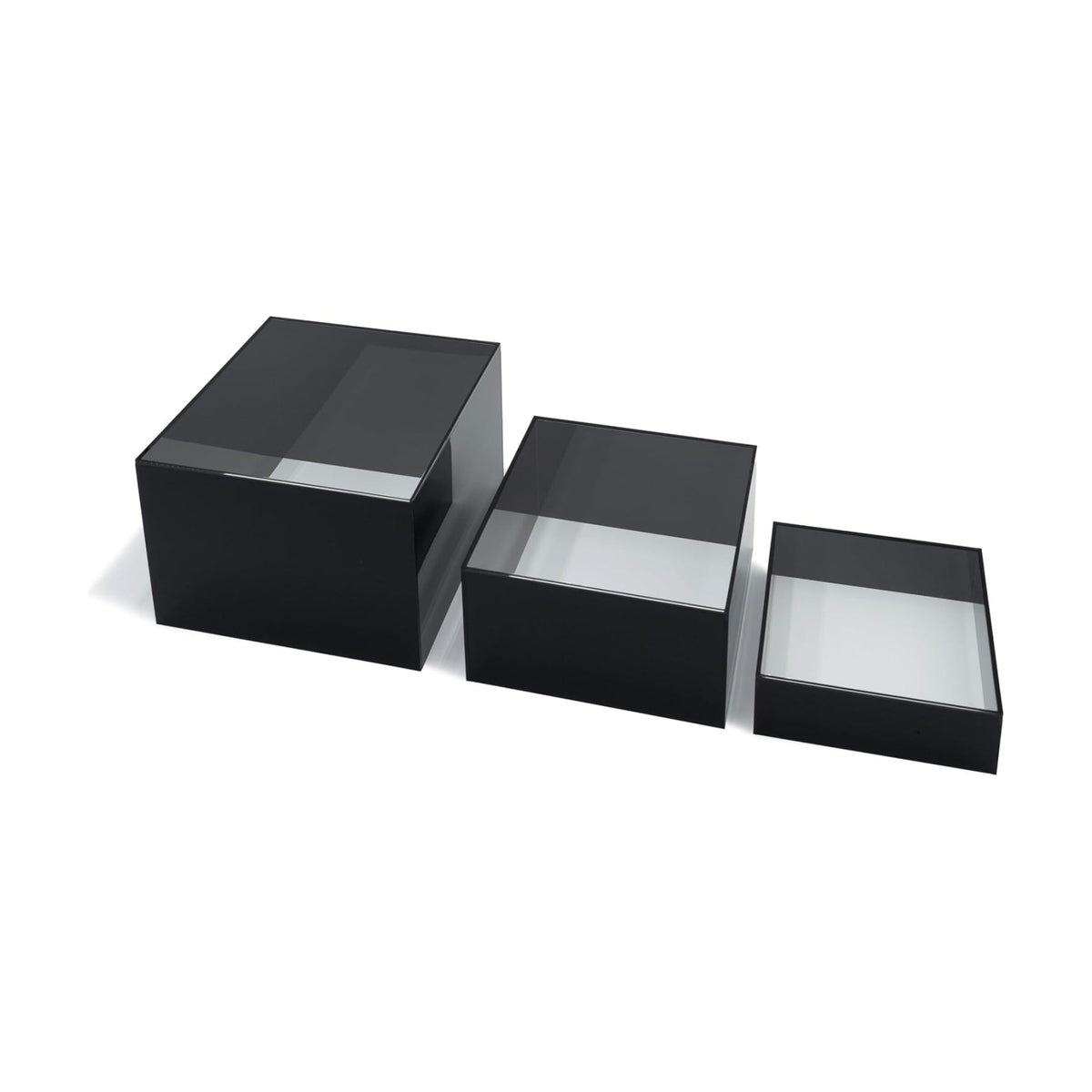 Red Co. Set of 3 Glossy Black / Clear Top Acrylic Cube Display Nesting Risers with Hollow Bottoms