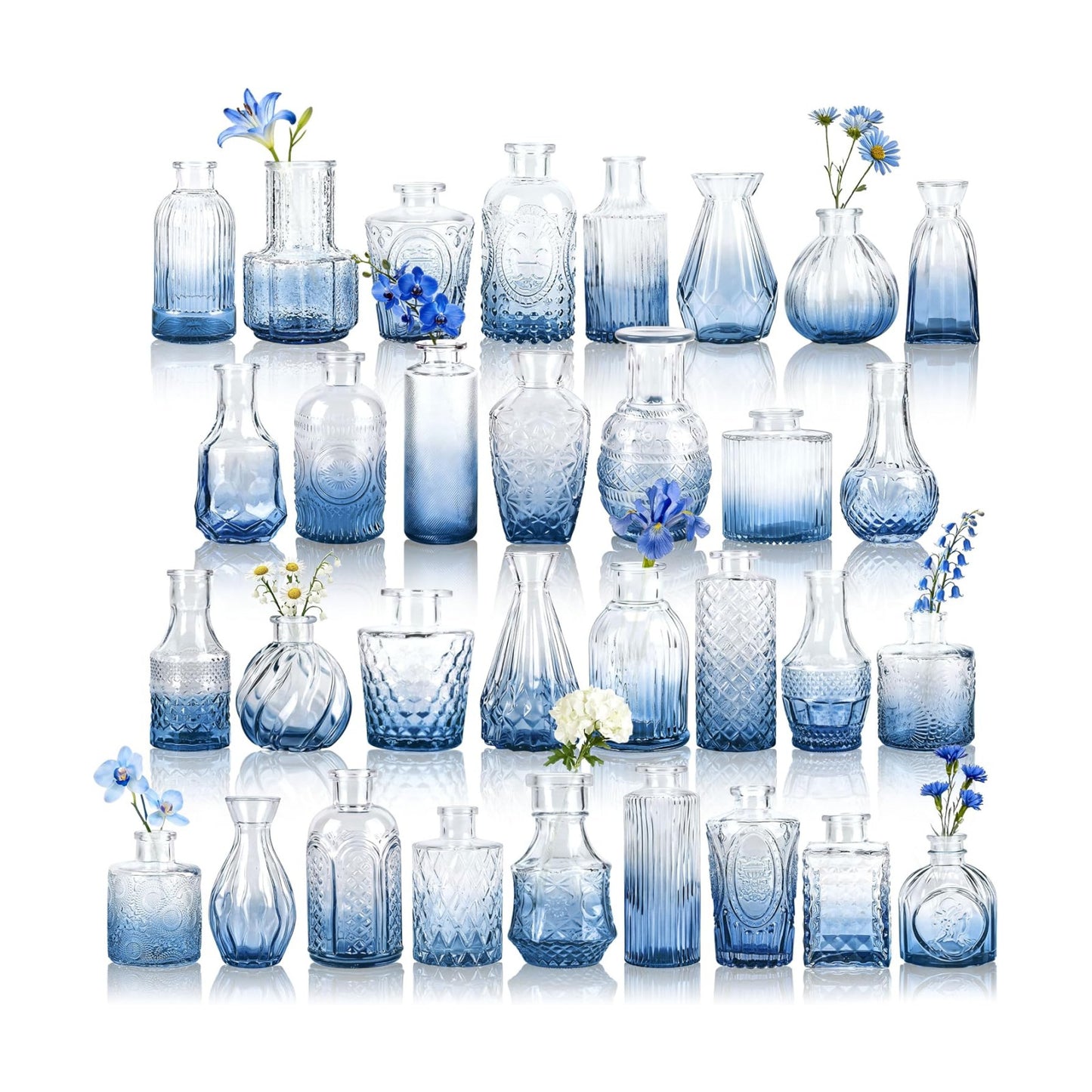 Glass Bud Vases Small Flower Vases for Rustic Wedding Centerpieces Table / Blue / Set of 32