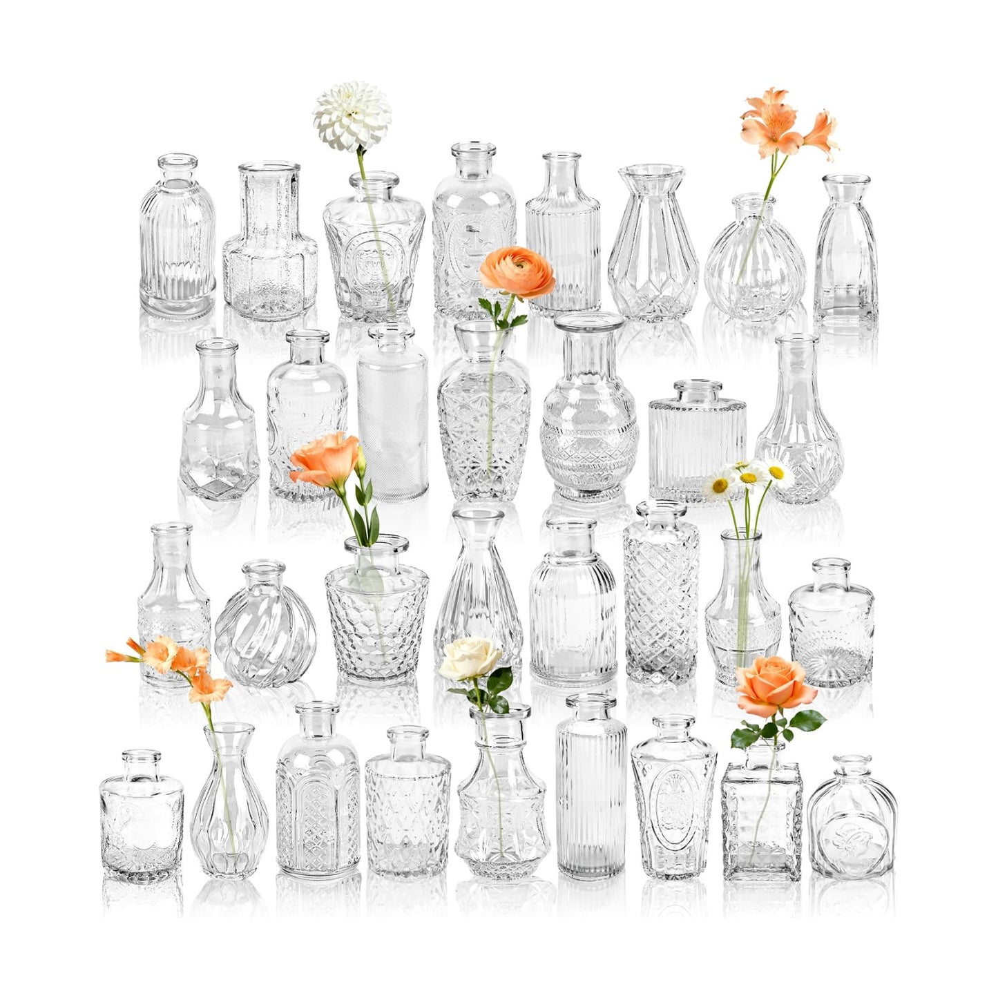 Glass Bud Vases Small Flower Vases for Rustic Wedding Centerpieces Table / Clear / Set of 32