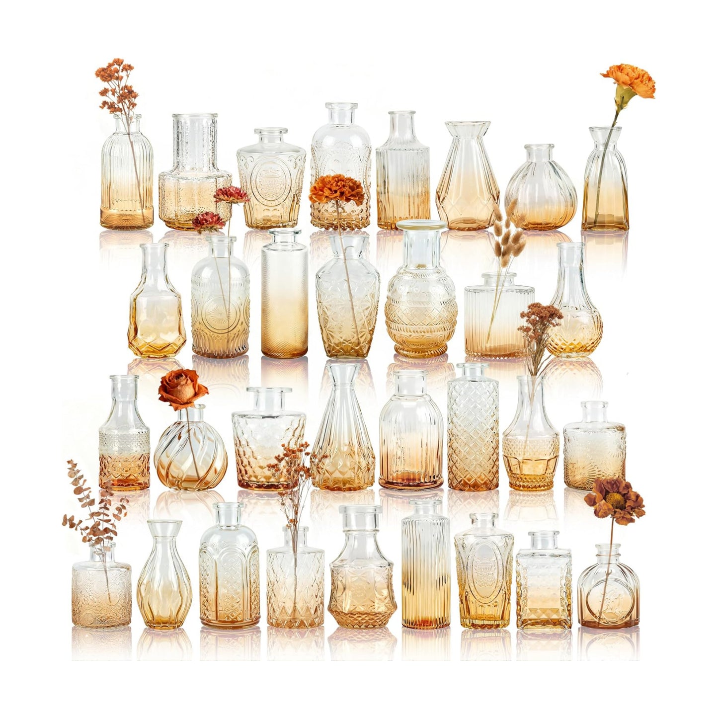 Glass Bud Vases Small Flower Vases for Rustic Wedding Centerpieces Table / Amber / Set of 32