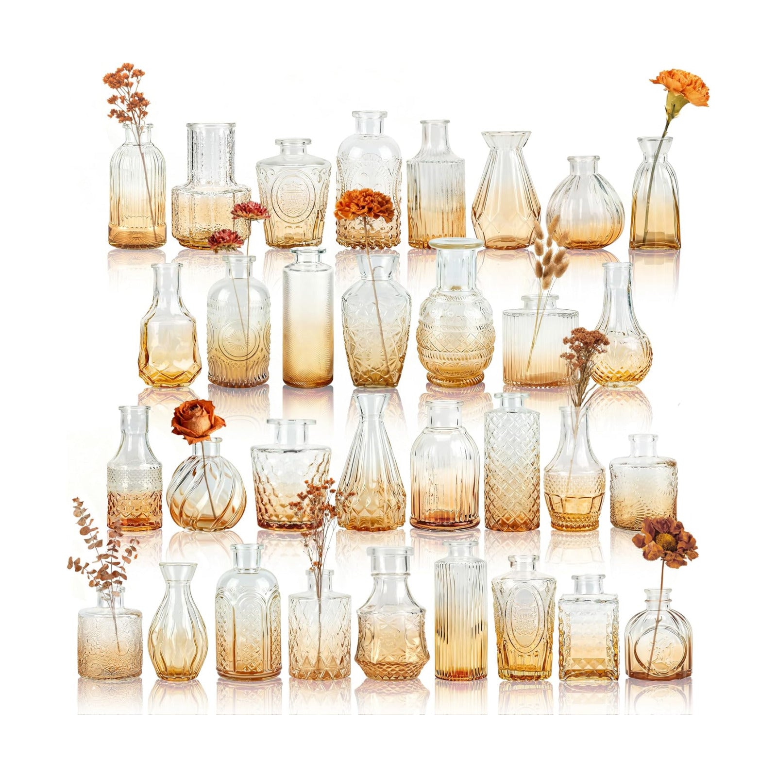 Glass Bud Vases Small Flower Vases for Rustic Wedding Centerpieces Table / Amber / Set of 32