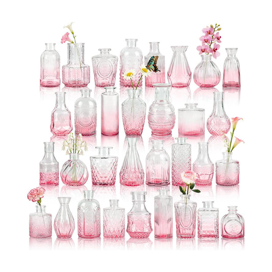Glass Bud Vases Small Flower Vases for Rustic Wedding Centerpieces Table / Pink / Set of 32