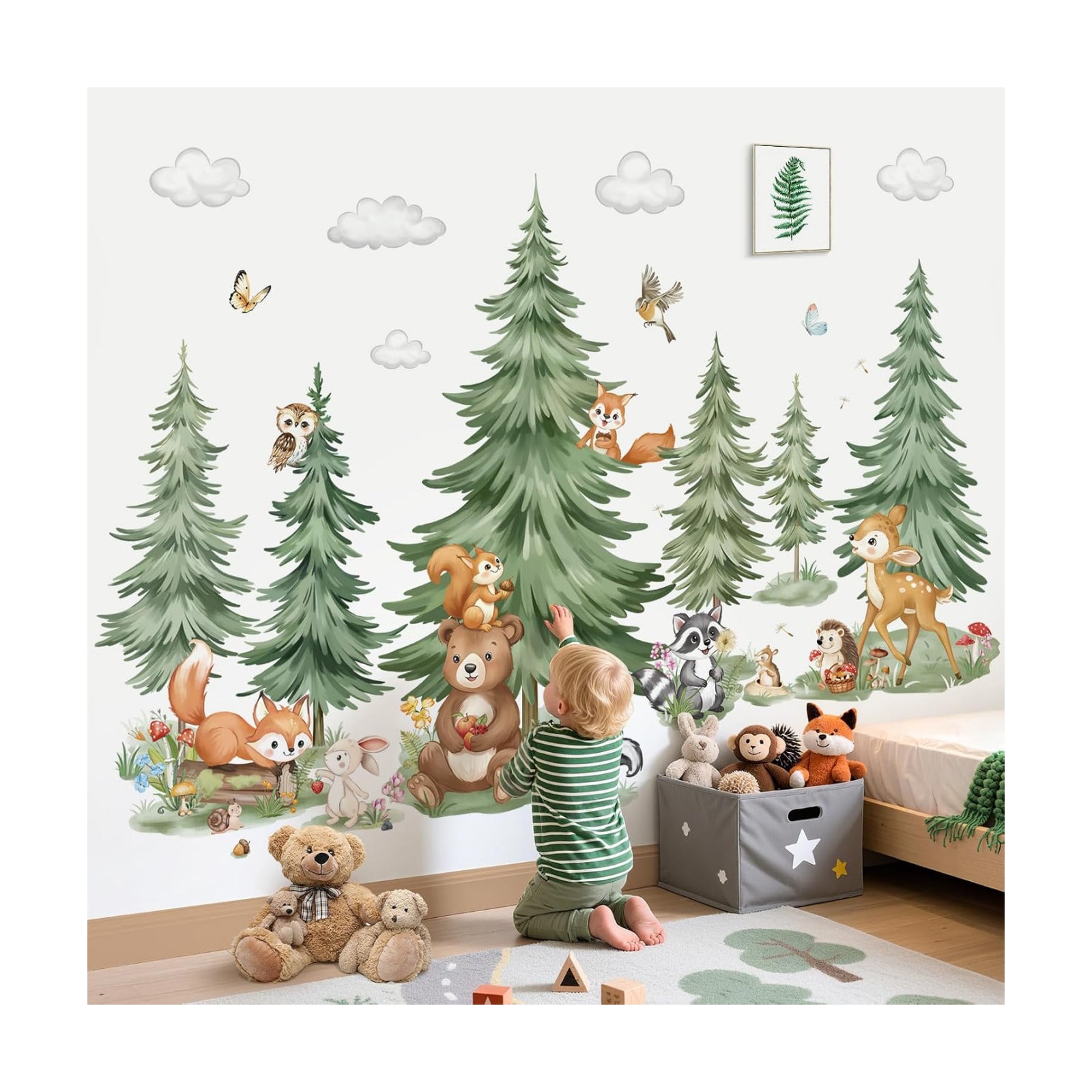 Mountain Tree Woodland Wall Decals Large Pine Tree Forest Animal Bear Deer Fox Wall Stickers Kids