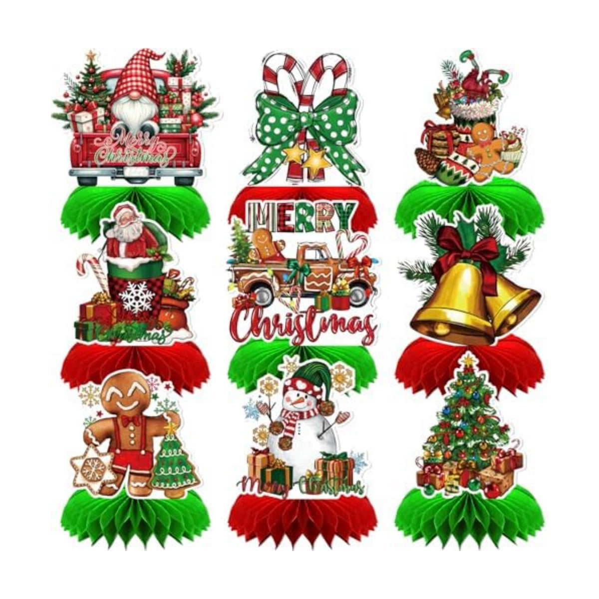 Christmas Party Table Decorations, 9Pcs 3D Christmas Honeycomb Centerpieces with Santa Claus & Snowman Designs, Festive Table Toppers for Winter Christmas Party Supplies