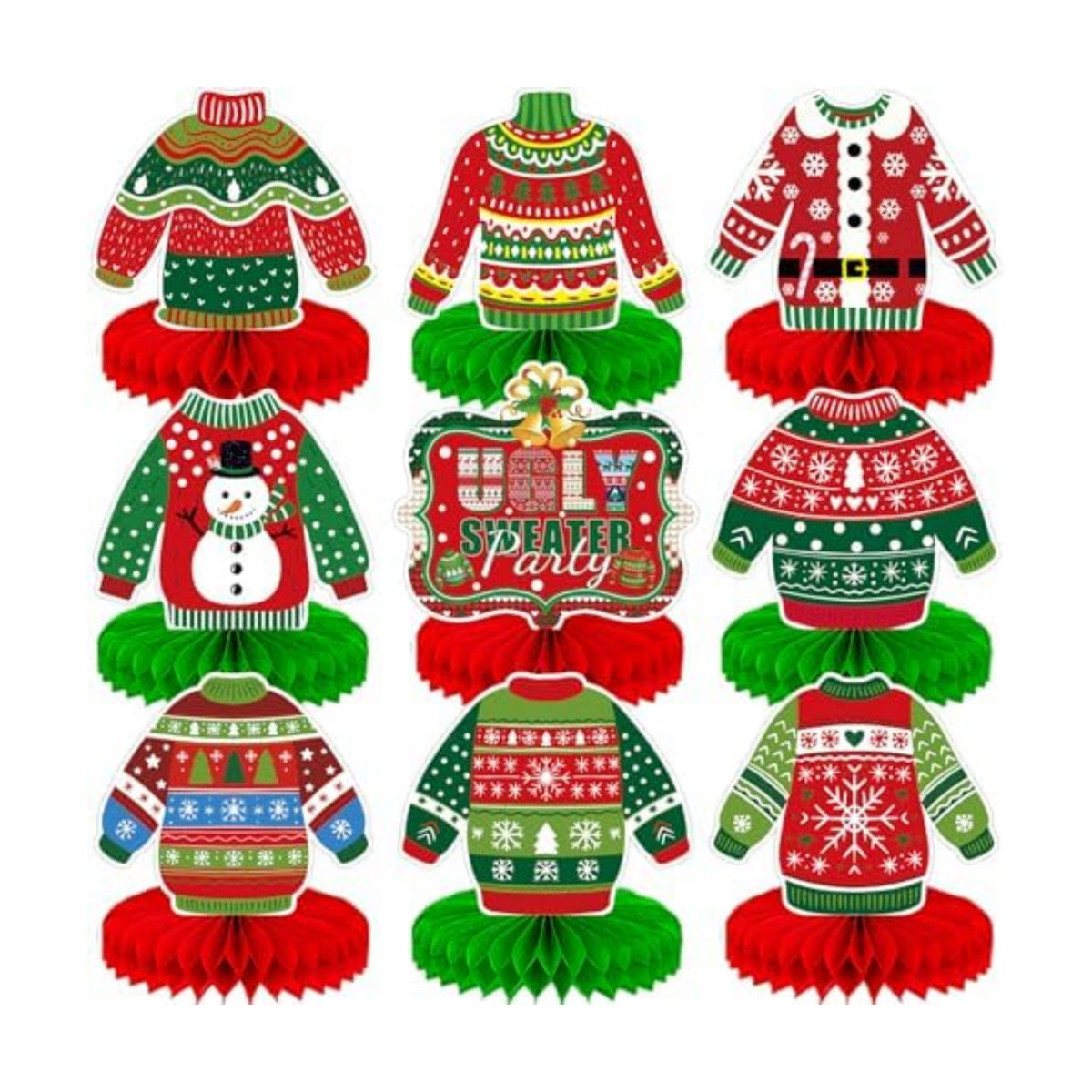 Christmas Ugly Sweater Party Table Decorations, 9 Pcs Ugly Sweater Honeycomb Centerpieces, 3D Funny Holiday Table Topper for Christmas Party Supplies, Winter Home & Office Decor