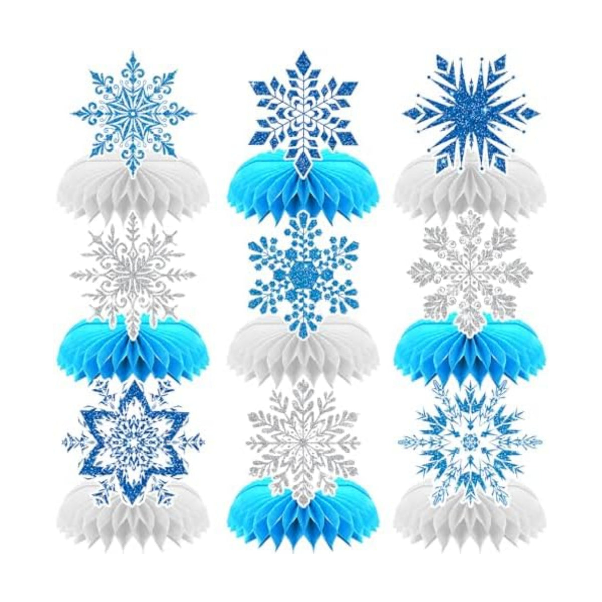 Winter Wonderland Decorations, 9Pcs Snowflake Honeycomb Table Centerpieces in Blue and White, Snowflake Table Decorations for Christmas Party, Baby Shower, Birthday, Holiday Events