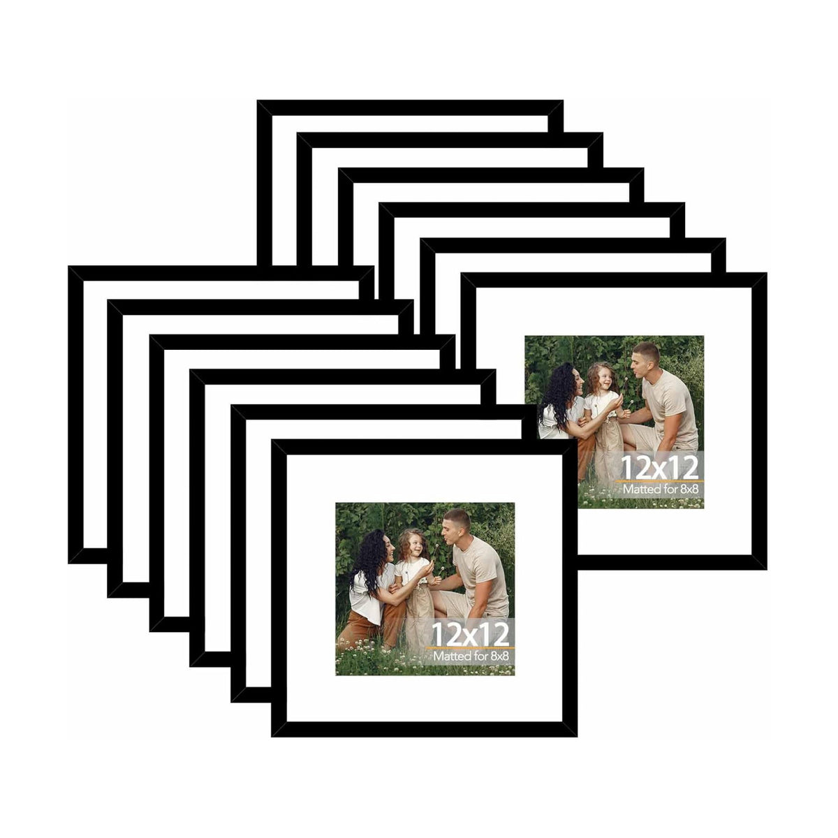 JCJMY 12 Pack 12x12 Picture Frame with 8x8 Mat, Display 8x8 with Mat or 12x12 Without Mat, 12 by 12 Frames Bulk Set of