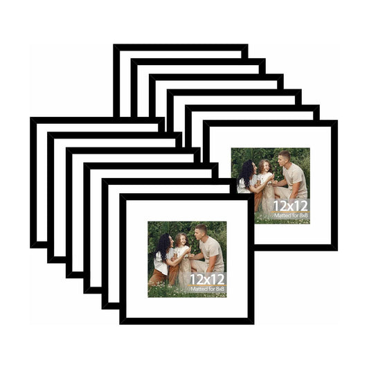 JCJMY 12 Pack 12x12 Picture Frame with 8x8 Mat, Display 8x8 with Mat or 12x12 Without Mat, 12 by 12 Frames Bulk Set of