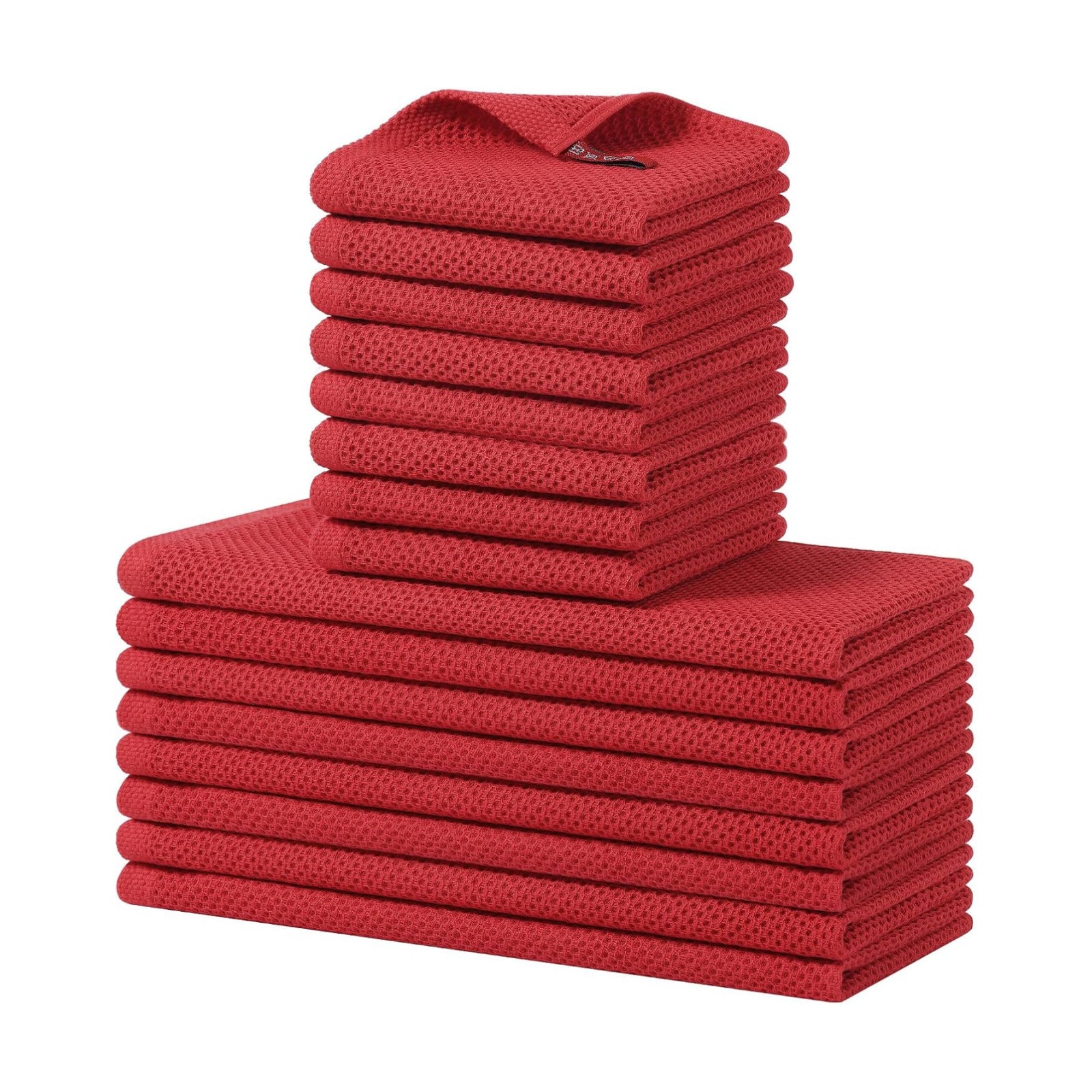 Homaxy 16 Pack 100% Cotton Kitchen Towels and Dishcloths Set, Red | 12 x 12 Inches and 13 x 28 Inches Kitchen Towels