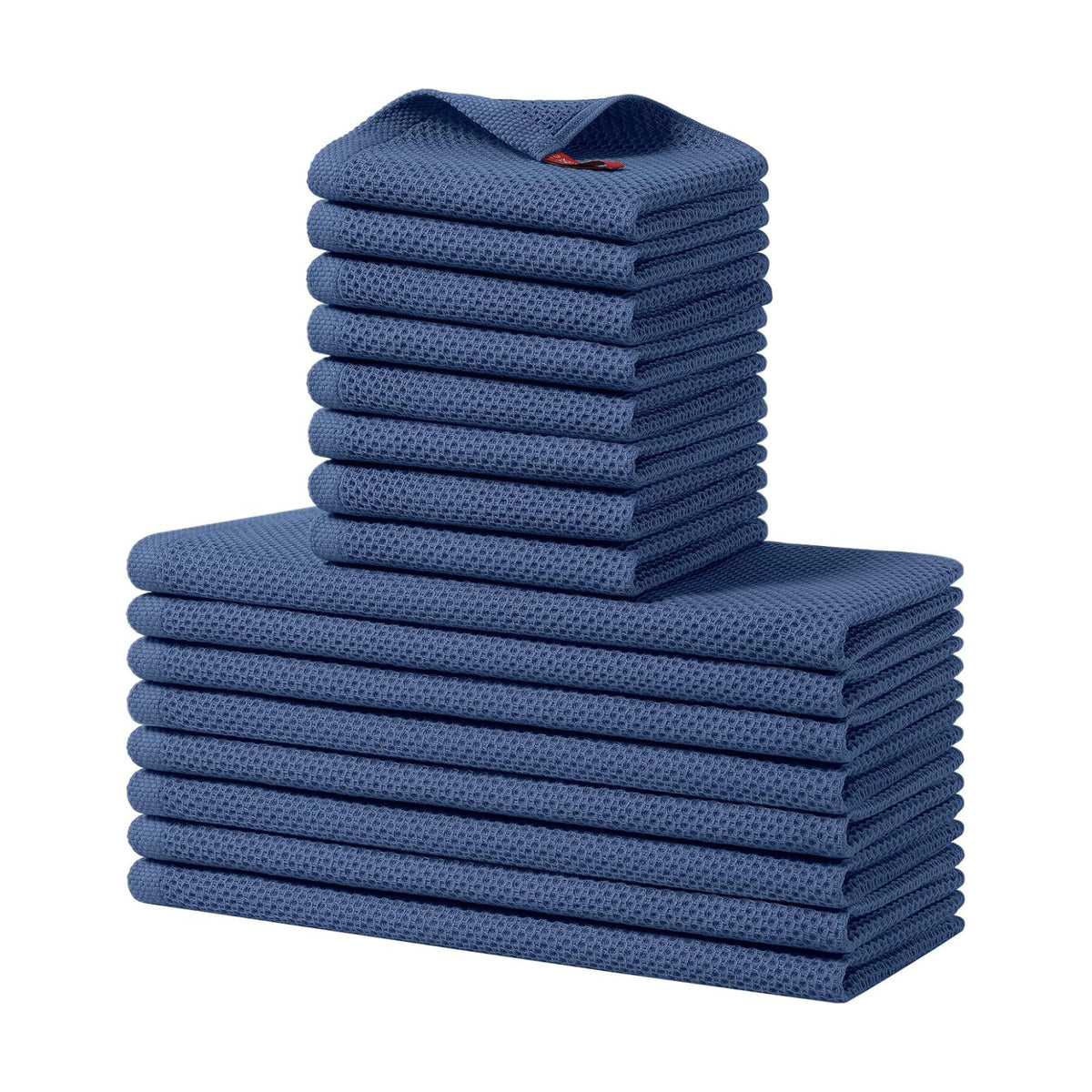 Homaxy 16 Pack 100% Cotton Kitchen Towels and Dishcloths Set, Navy Blue | 12 x 12 Inches and 13 x 28 Inches Kitchen