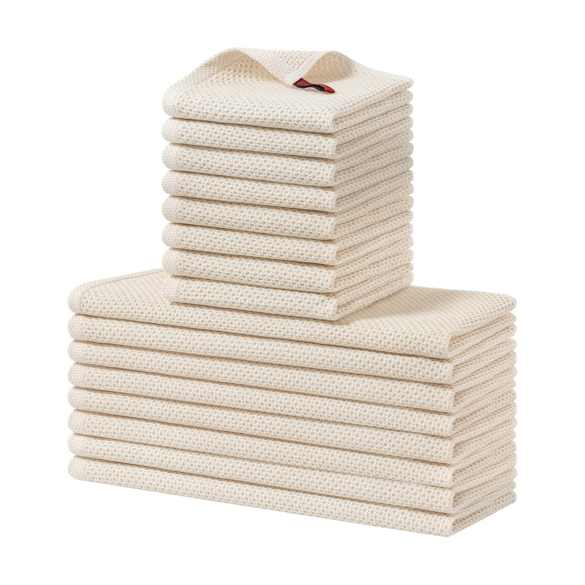 Homaxy 16 Pack 100% Cotton Kitchen Towels and Dishcloths Set, Beige | 12 x 12 Inches and 13 x 28 Inches Kitchen Towels