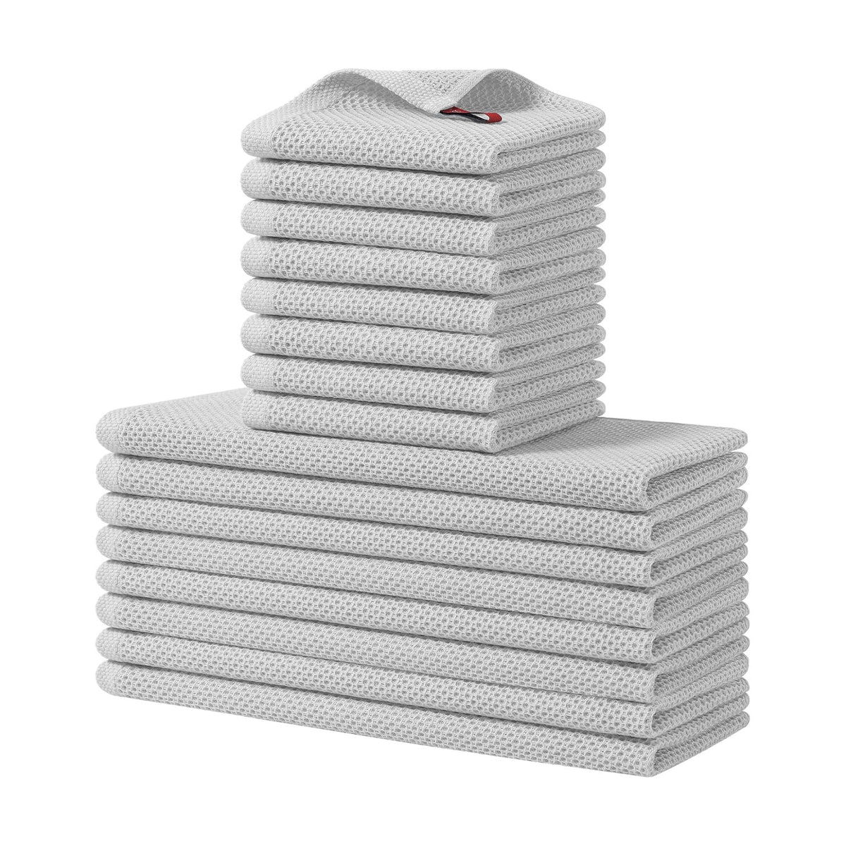 Homaxy 16 Pack 100% Cotton Kitchen Towels and Dishcloths Set, Light Gray | 12 x 12 Inches and 13 x 28 Inches Kitchen