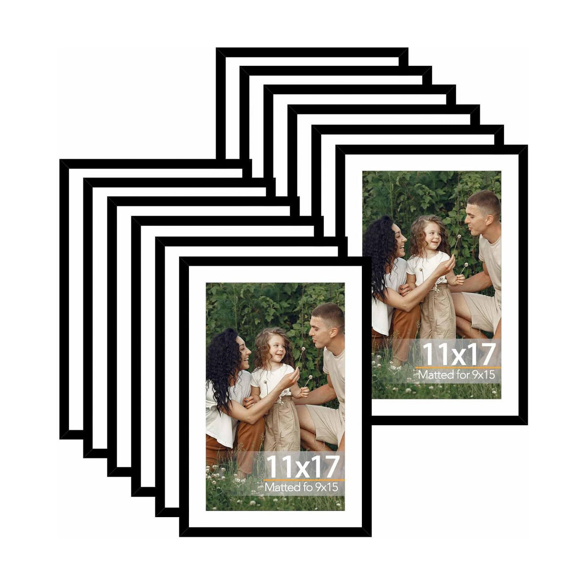 JCJMY 12 Pack 11x17 Picture Frame with 9x15 Mat, Display 9x15 with Mat or 11x17 Without Mat, 11 by 17 Frames Bulk Set