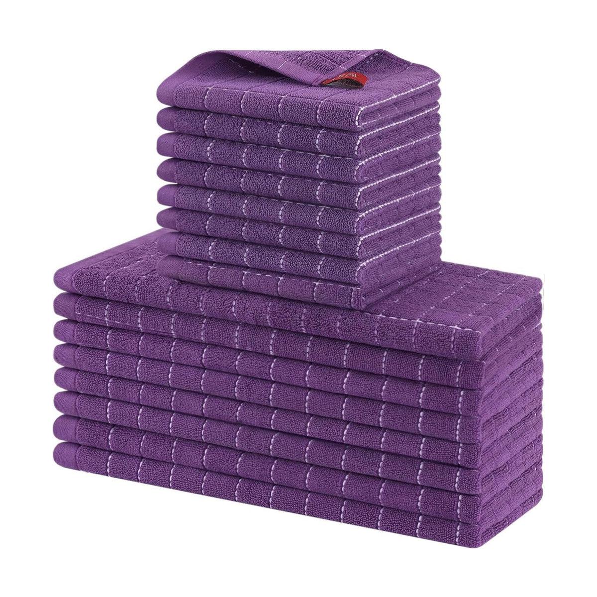 Homaxy Kitchen Towels and Dishcloths Set, Set of 16, Purple | Bulk Cotton Terry Kitchen Towels, Checkered Designed