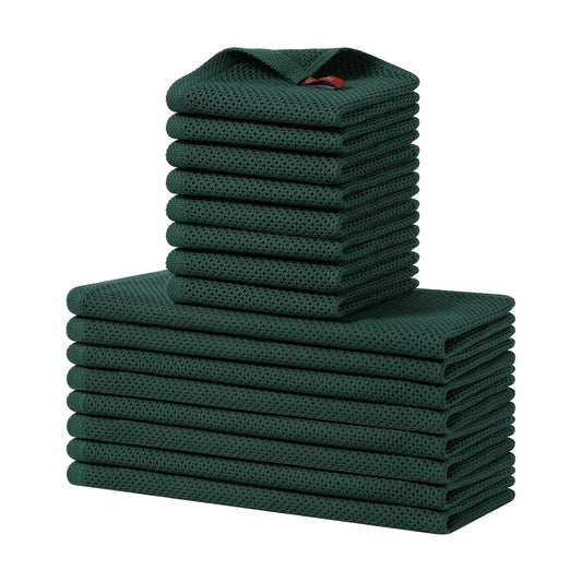 Homaxy 16 Pack 100% Cotton Kitchen Towels and Dishcloths Set,Blackish Green | 12 x 12 Inches and 13 x 28 Inches Kitchen