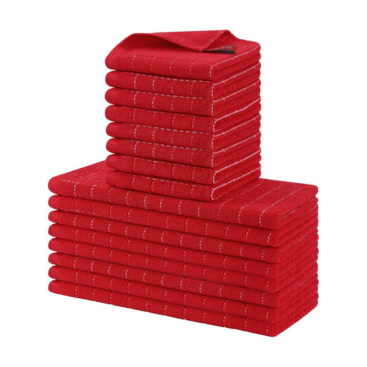 Homaxy Kitchen Towels and Dishcloths Set, Set of 16, Red | Bulk Cotton Terry Kitchen Towels, Checkered Designed, Soft