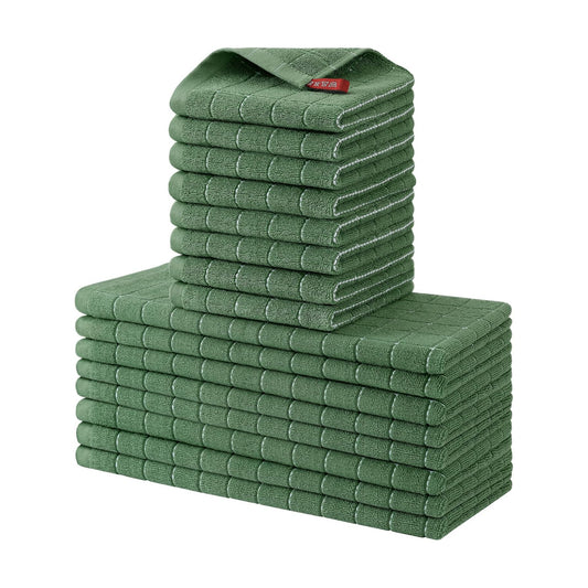 Homaxy Kitchen Towels and Dishcloths Set, Set of 16, Grass Green | Bulk Cotton Terry Kitchen Towels, Checkered