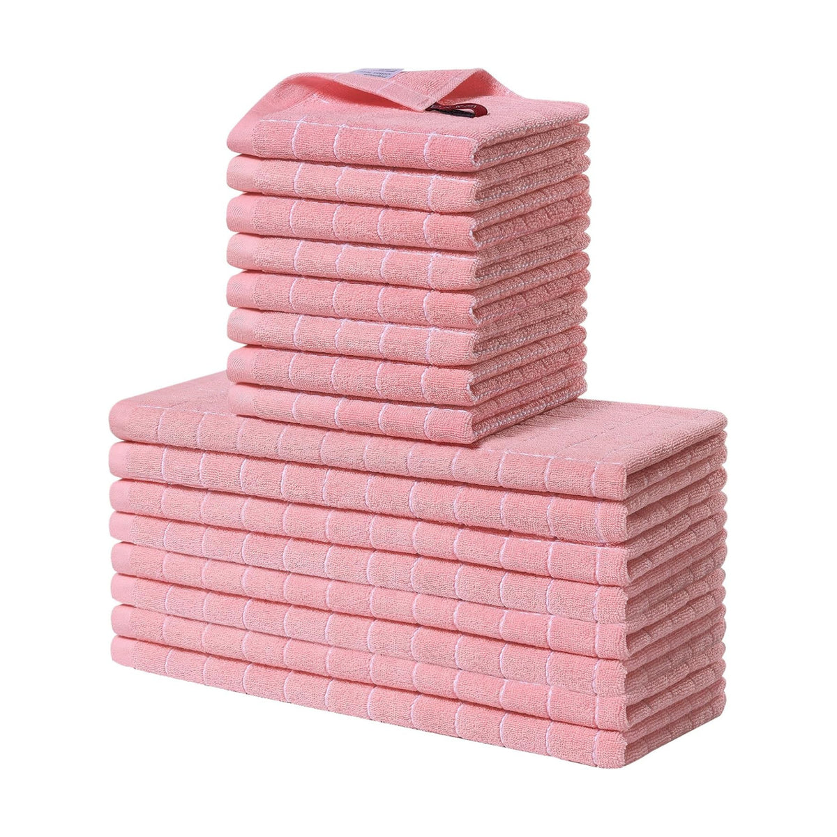 Homaxy Kitchen Towels and Dishcloths Set, Set of 16, Pink | Bulk Cotton Terry Kitchen Towels, Checkered Designed, Soft