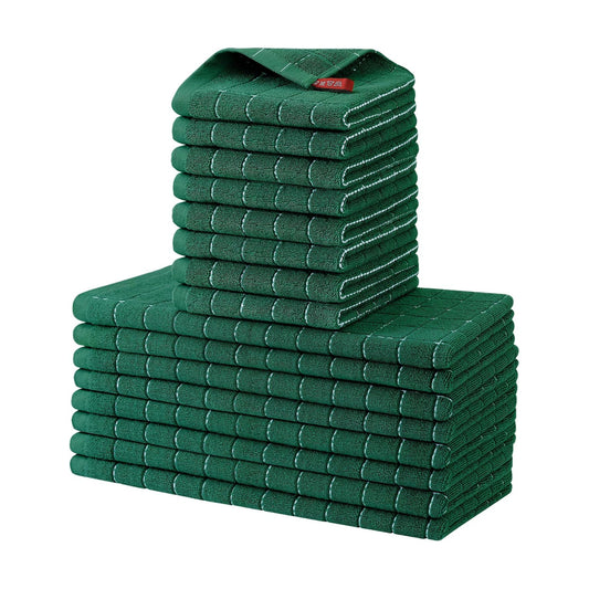Homaxy Kitchen Towels and Dishcloths Set, Set of 16, Dark Green | Bulk Cotton Terry Kitchen Towels, Checkered Designed