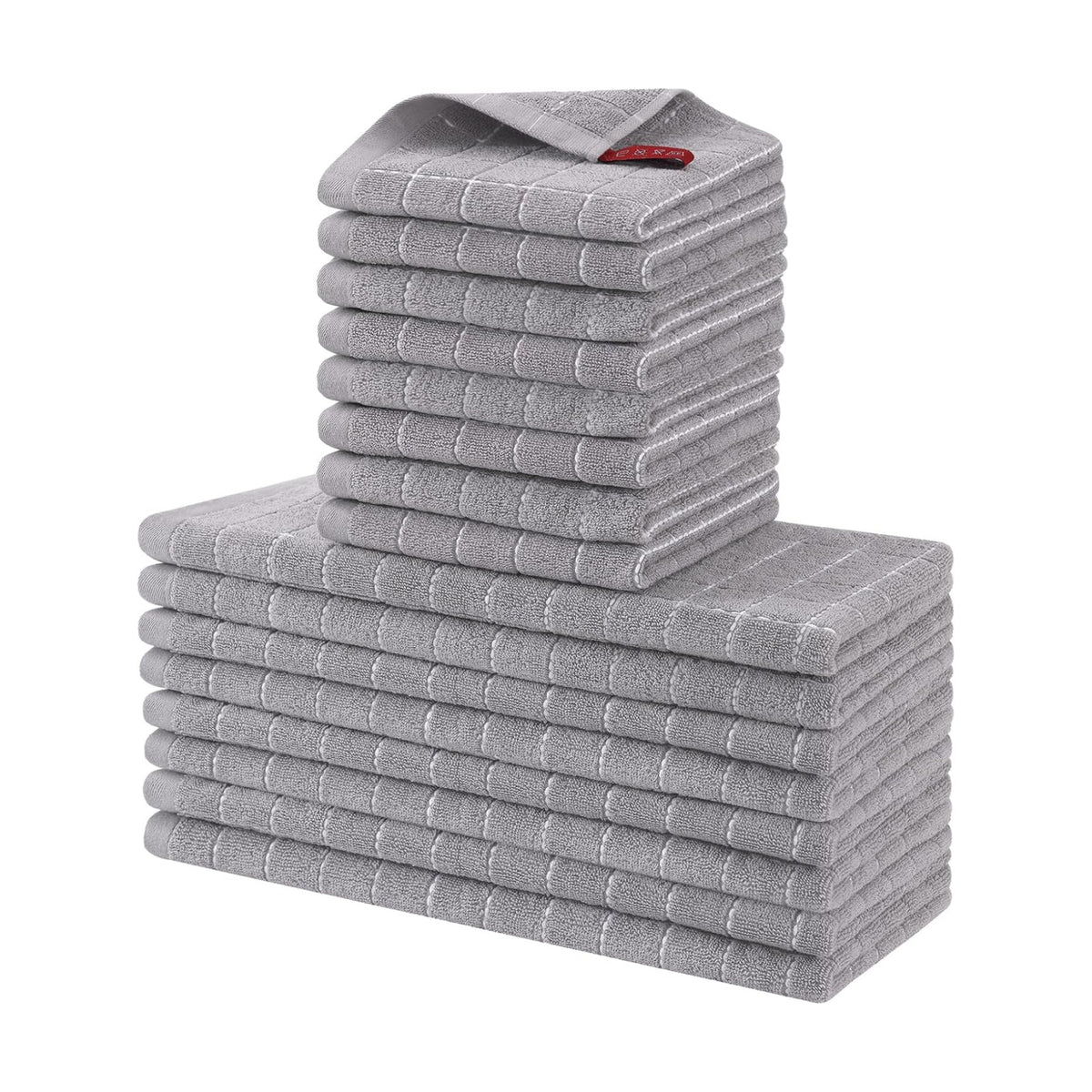 Homaxy Kitchen Towels and Dishcloths Set, Set of 16, Light Grey | Bulk Cotton Terry Kitchen Towels, Checkered Designed