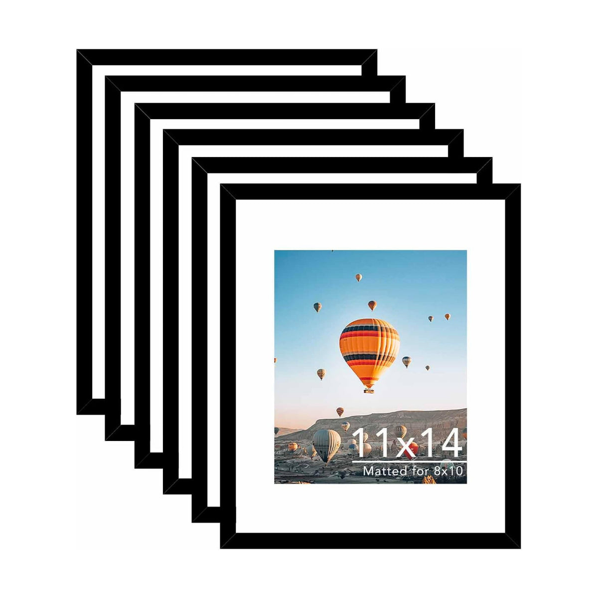 JCJMY 6 Packs 11x14 Picture Frames, Display 8x10 with Mat or 11x14 Without Mat, Black Gallery Wall Frame Set, 11 by 14