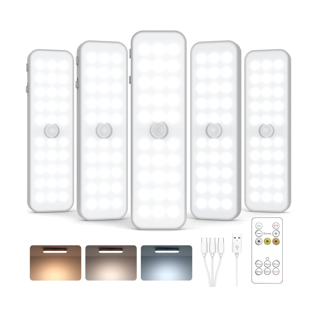 GOODEA 6" Under Cabinet Lighting with Motion Sensor, 5 Pack | Rechargeable Motion Sensor Light Indoor, 3CCT Dimmable