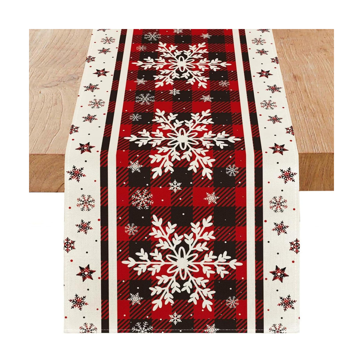 Niviy Snowflakes Christmas Table Runner with Buffalo Plaid, Winter Xmas Holiday Kitchen Dining Table Decoration for Indoor Outdoor Home Party Decor 13 x 120