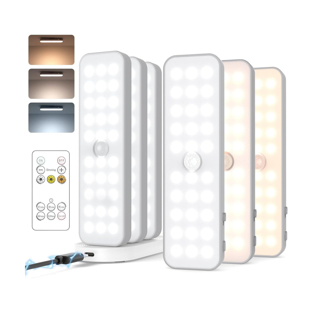 GOODEA 6" Under Cabinet Lighting with Charging Station, 6 Pack | Rechargeable Motion Sensor Light Indoor, 3CCT Dimmable