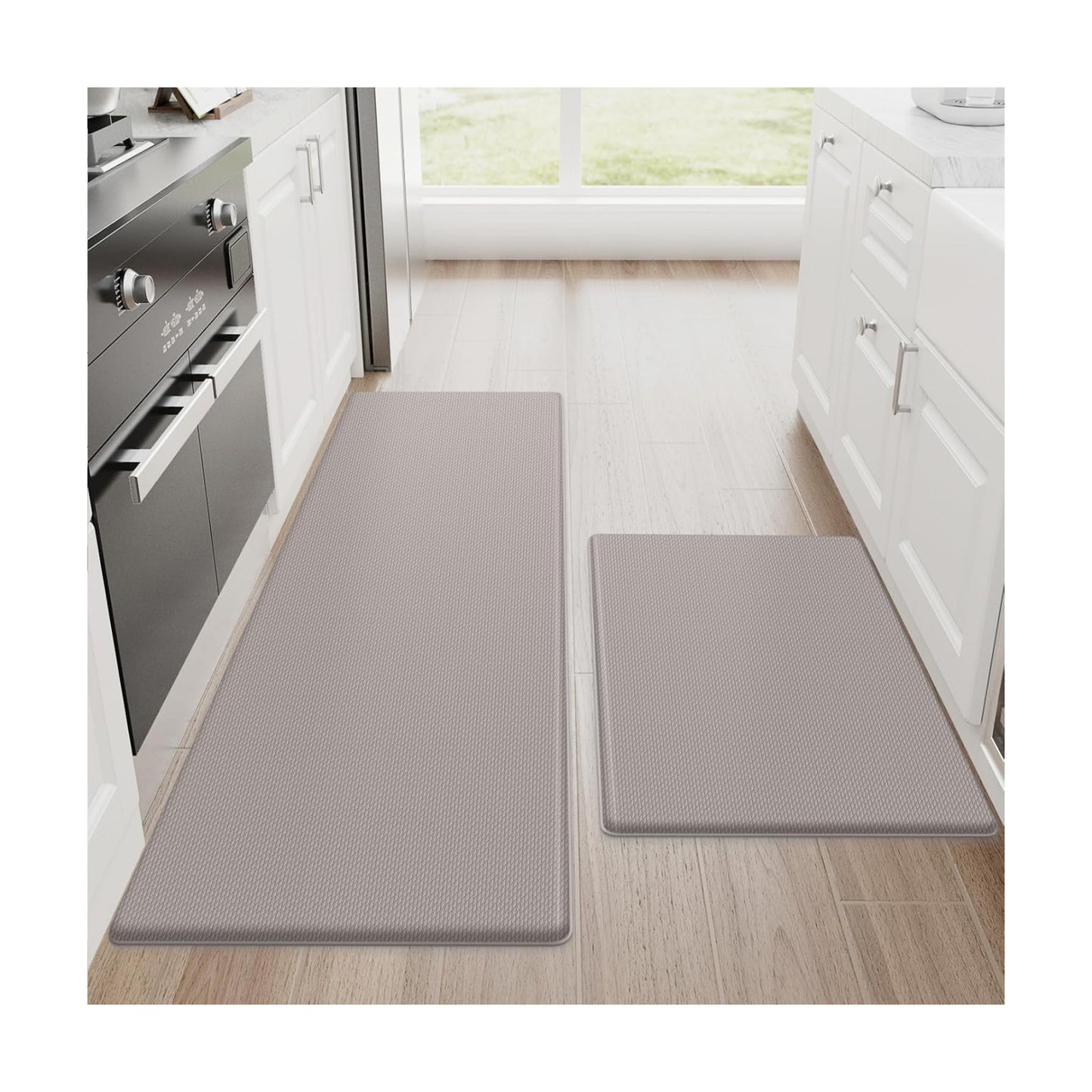 StepRite Kitchen Mats for Floor, 2-Piece Anti-Fatigue Kitchen Rugs, Khaki