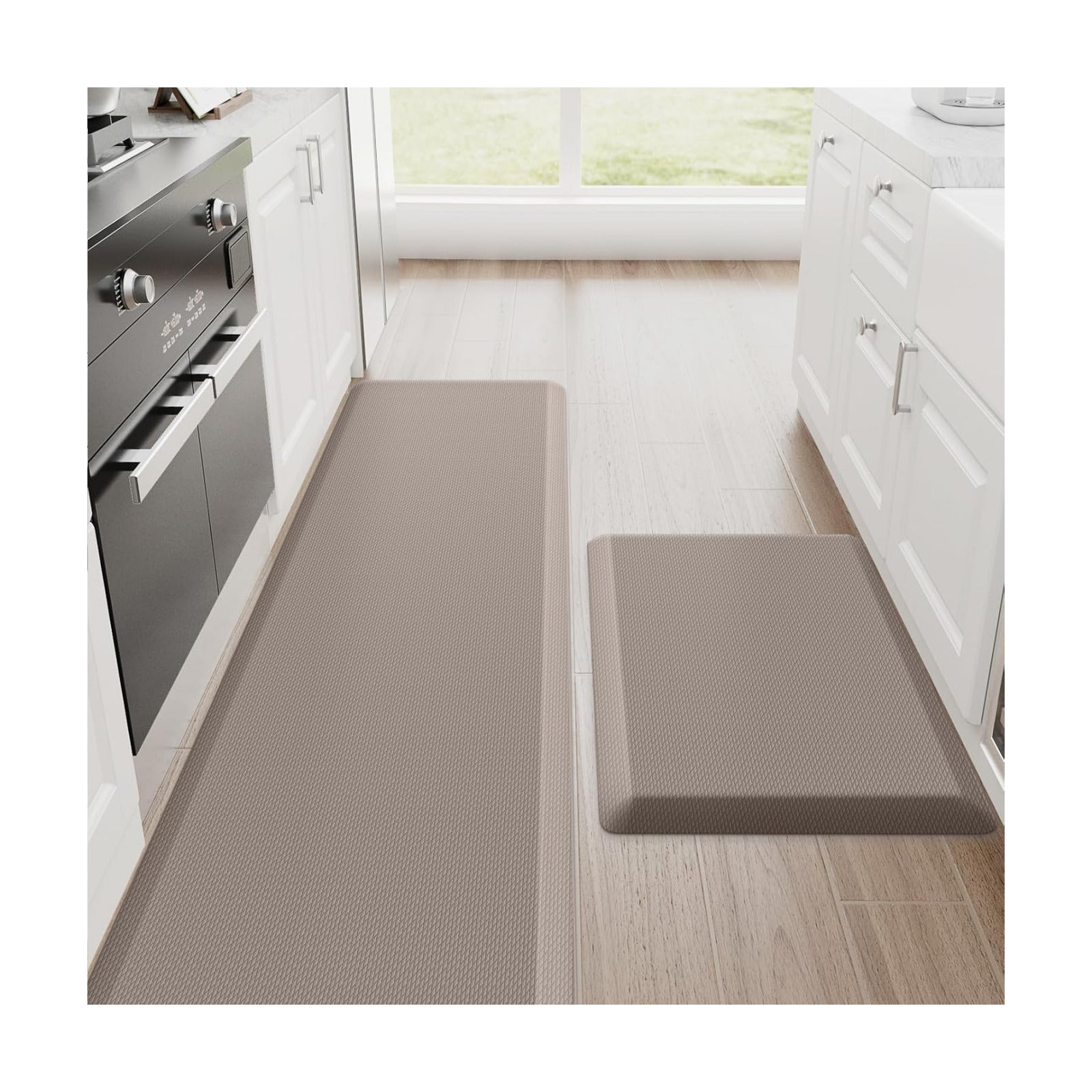 StepRite 1-Inch Kitchen Mats for Floor, 2-Piece Anti-Fatigue Rugs, Khaki