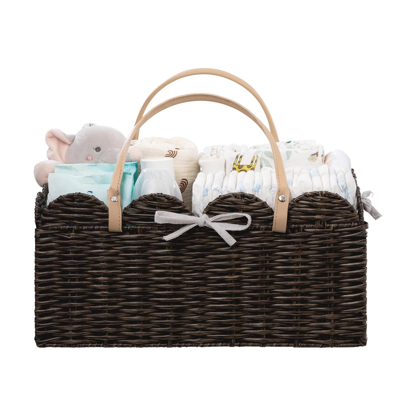 Portable Scalloped Plastic Wicker Woven Basket / Waterproof Plastic Brown / Large