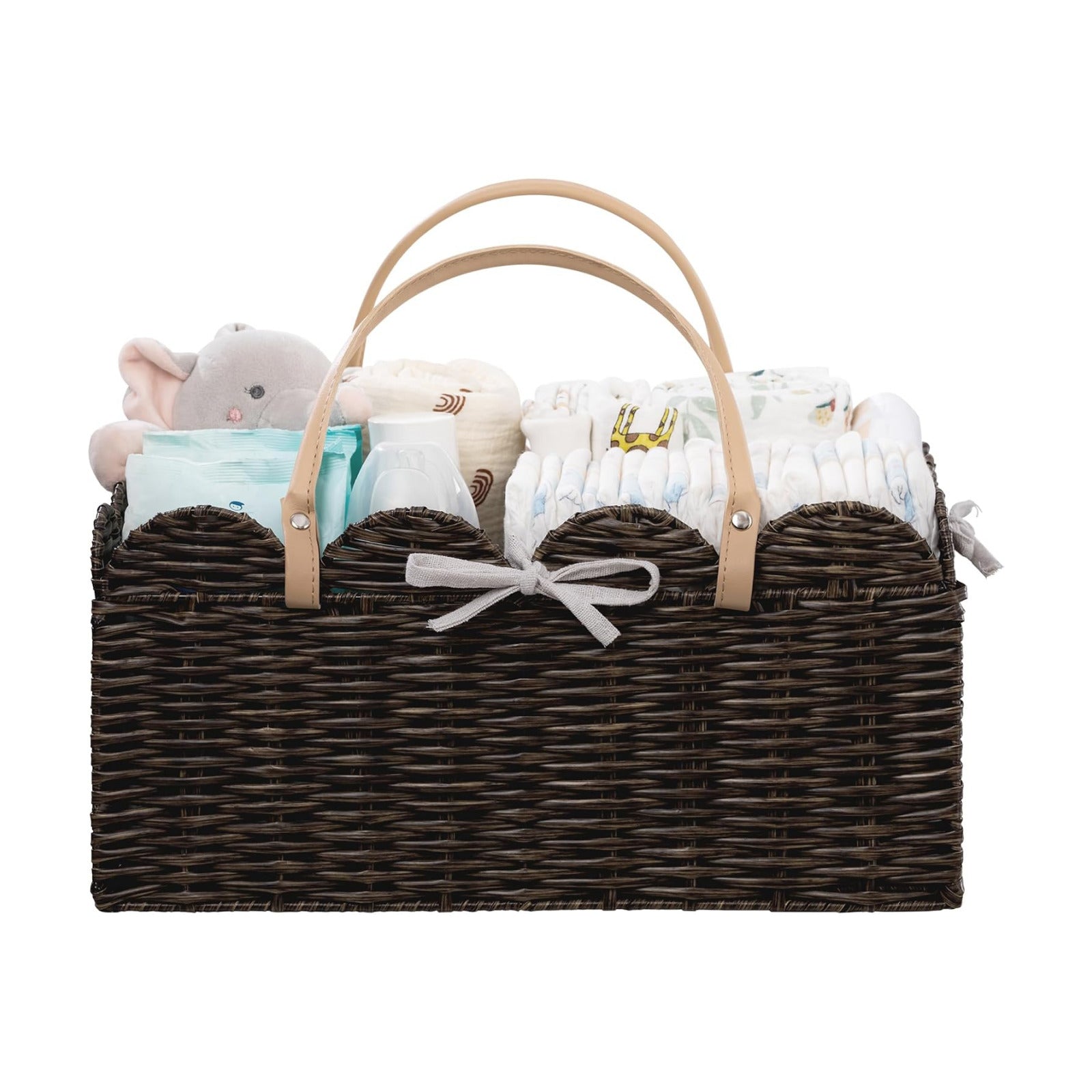 Portable Scalloped Plastic Wicker Woven Basket / Waterproof Plastic Brown / Large