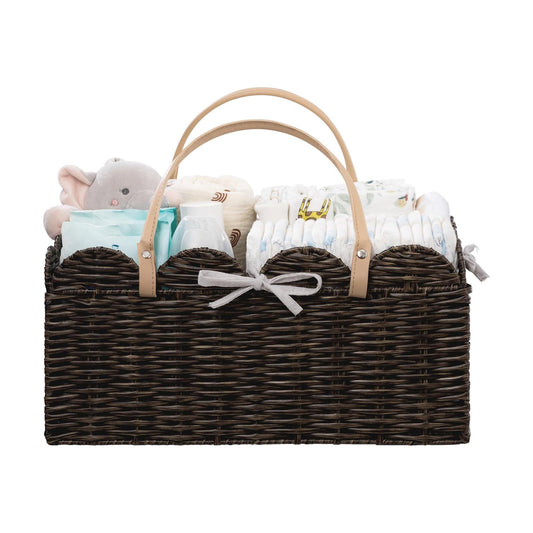 Portable Scalloped Plastic Wicker Woven Basket / Waterproof Plastic Brown / Large