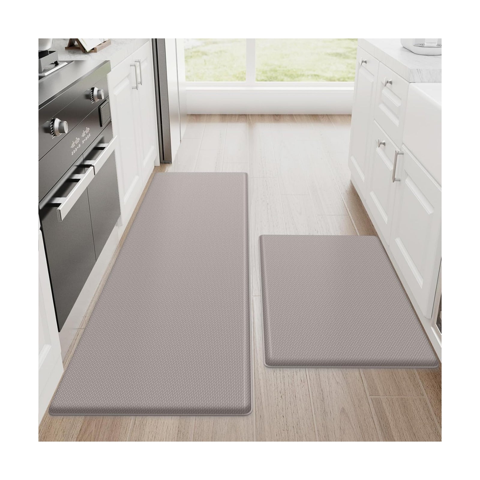 StepRite Kitchen Mats for Floor, 2-Piece Anti-Fatigue Kitchen Rugs, Khaki