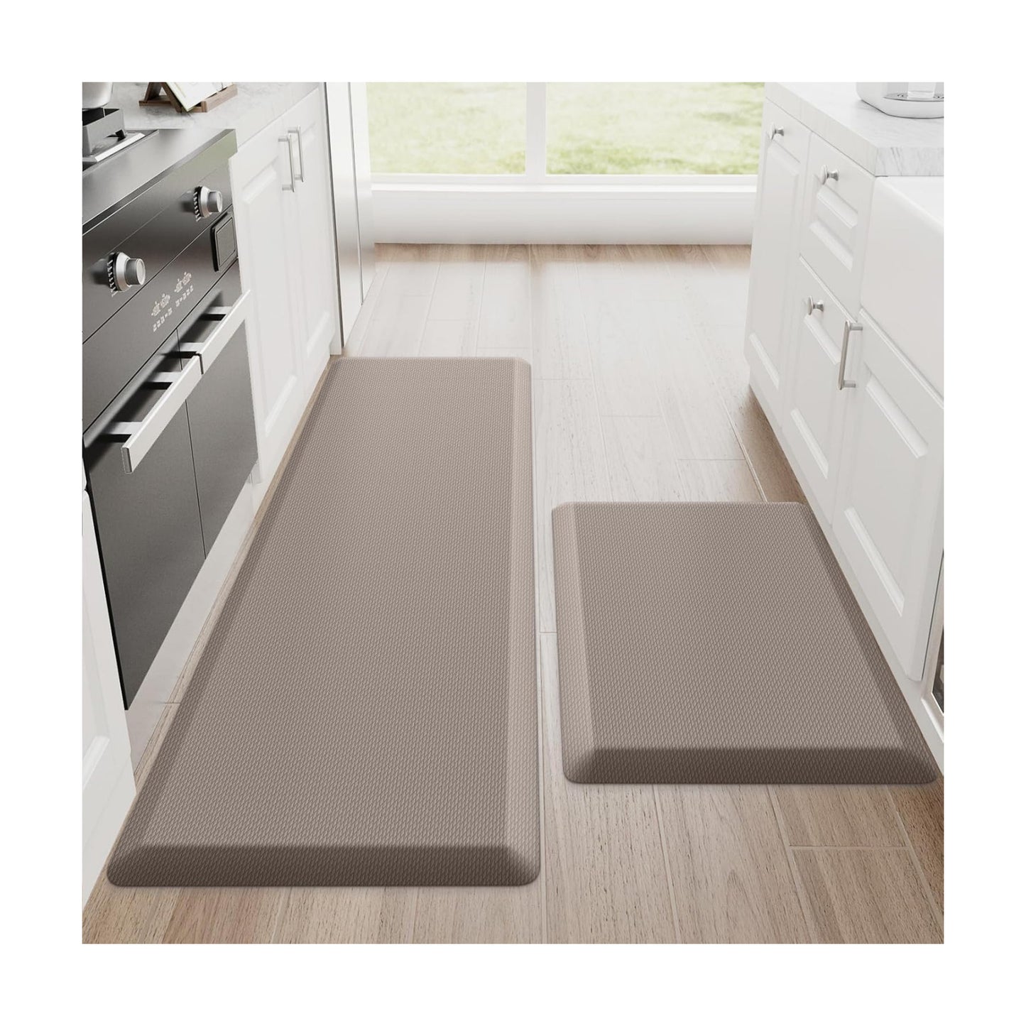 StepRite 1-Inch Kitchen Mats for Floor, 2-Piece Anti-Fatigue Rugs, Khaki