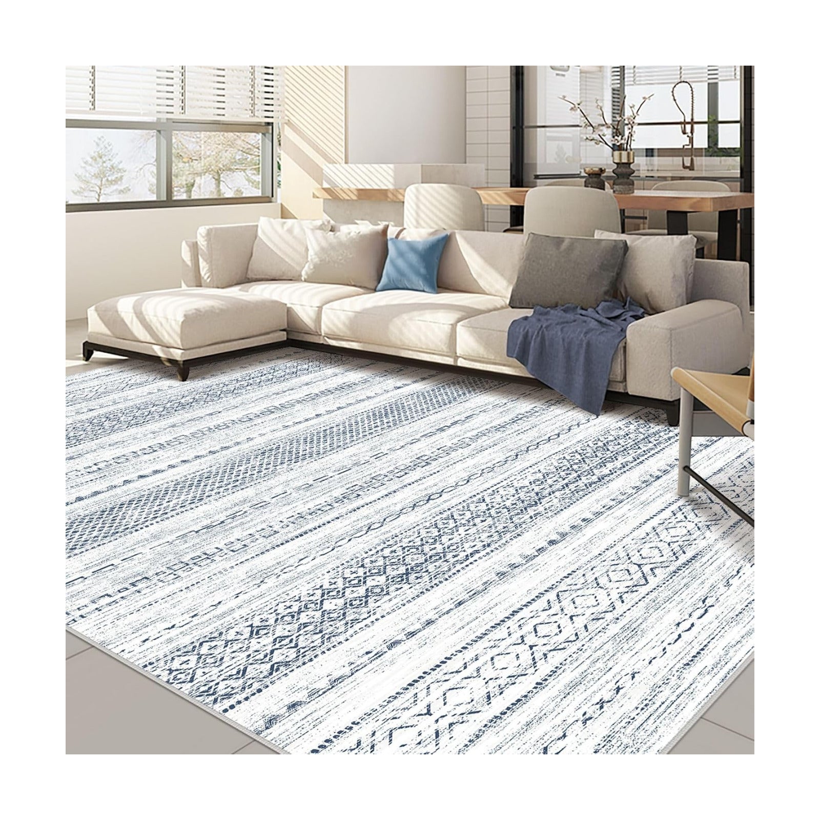 Nakagishi 9x12 Area Rugs Living Room: Washable Boho Large Neutral Soft Farmhouse Rug Stain Resistant Modern Indoor