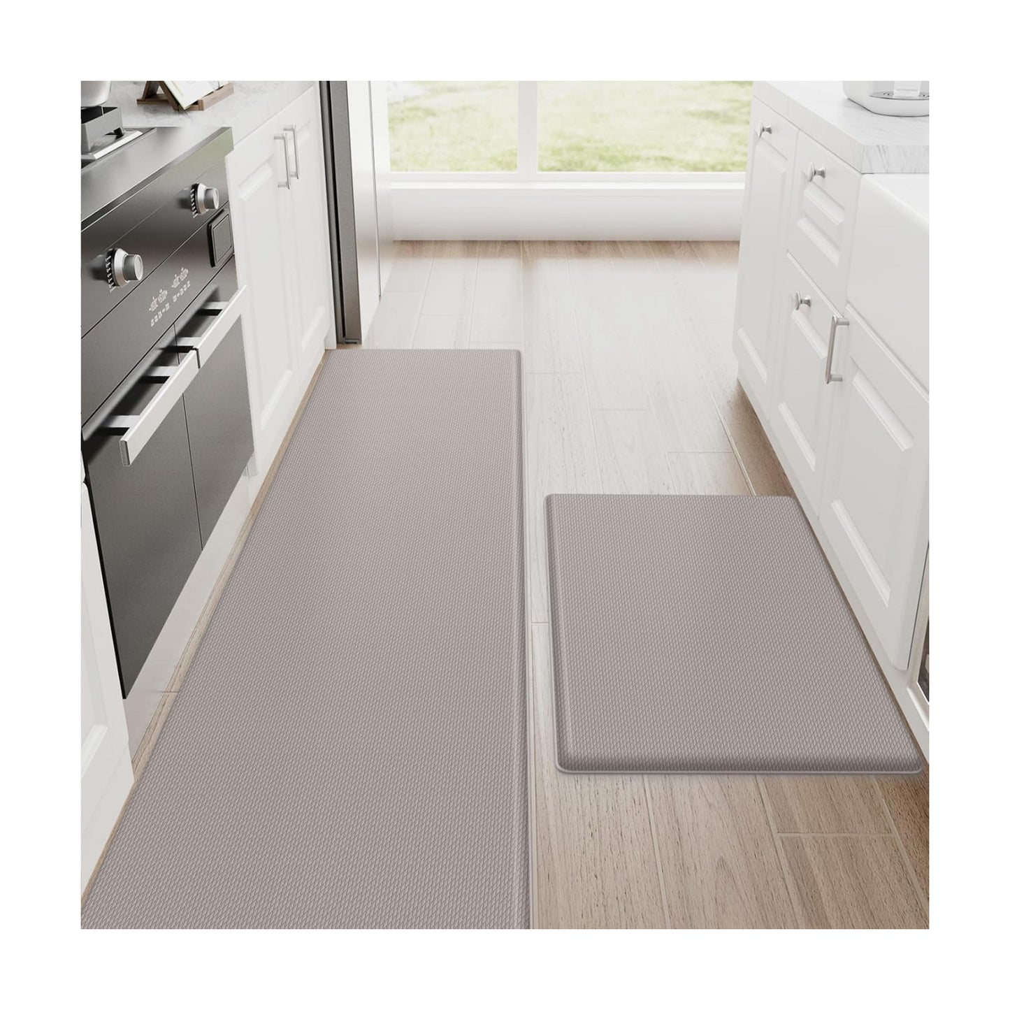 StepRite Kitchen Mats for Floor, 2-Piece Anti-Fatigue Kitchen Rugs, Khaki