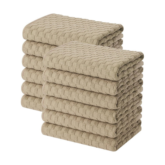Homaxy 100% Cotton Terry Kitchen Towels(15" x 25", 12 Pack), Tan | Soft and Super Absorbent Dish Towels, 380 GSM