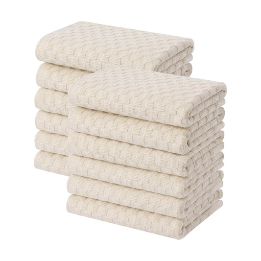 Homaxy 100% Cotton Terry Kitchen Towels(15" x 25", 12 Pack), Beige | Soft and Super Absorbent Dish Towels, 380 GSM