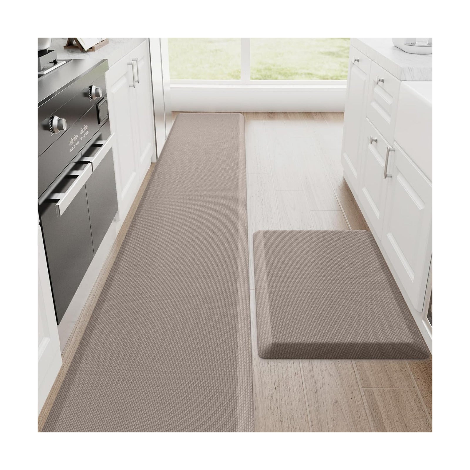 StepRite 1-Inch Kitchen Mats for Floor, 2-Piece Anti-Fatigue Rugs, Khaki