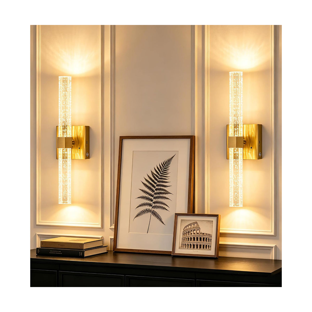 Battery Operated Wall Sconces Set of Two with Remote, Gold, 18.4 Inch | Easy Install LED Dimmable 3CCT Cordless