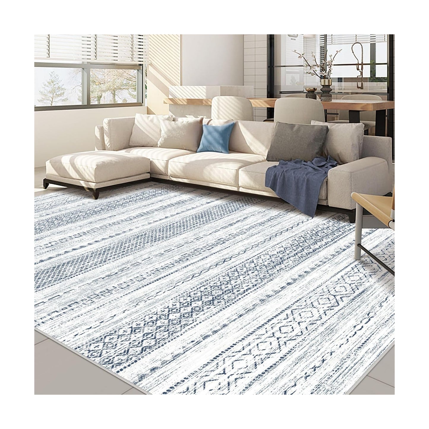 Nakagishi 8x10 Area Rugs Living Room: Washable Boho Large Neutral Soft Farmhouse Rug Stain Resistant Modern Indoor