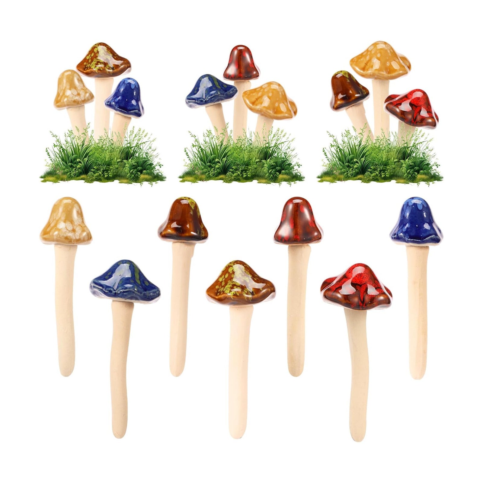 Ceramic Garden Mushrooms / Set of 16
