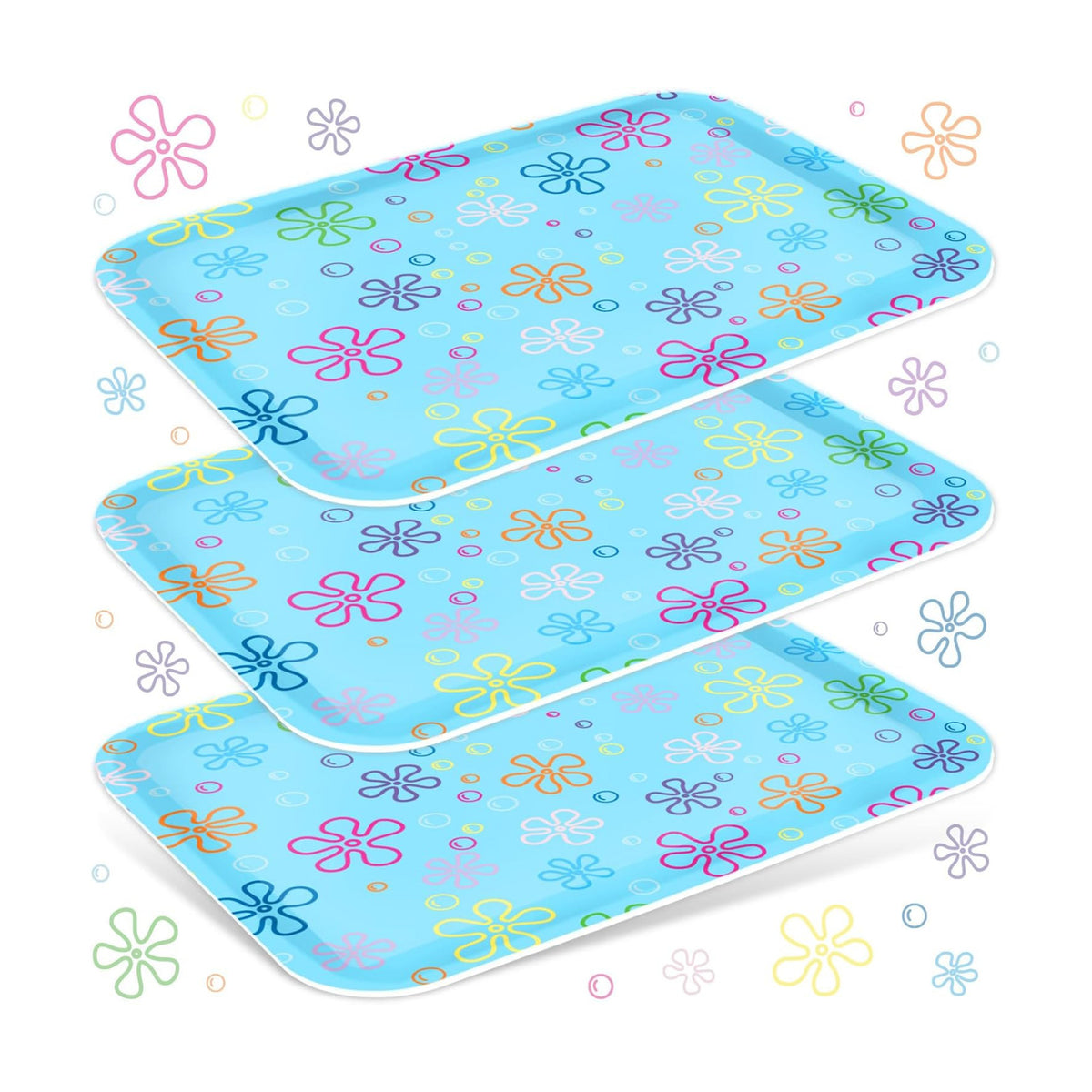 JarThenaAMCS 3Pcs Cartoon Sponge Serving Trays Under the Sea Flower Bubble Reusable Serving Dishes Melamine Platter Party Decoration for Ocean Birthday Party Sharing Snacks Fruit Dessert, 13 x 10 Inch