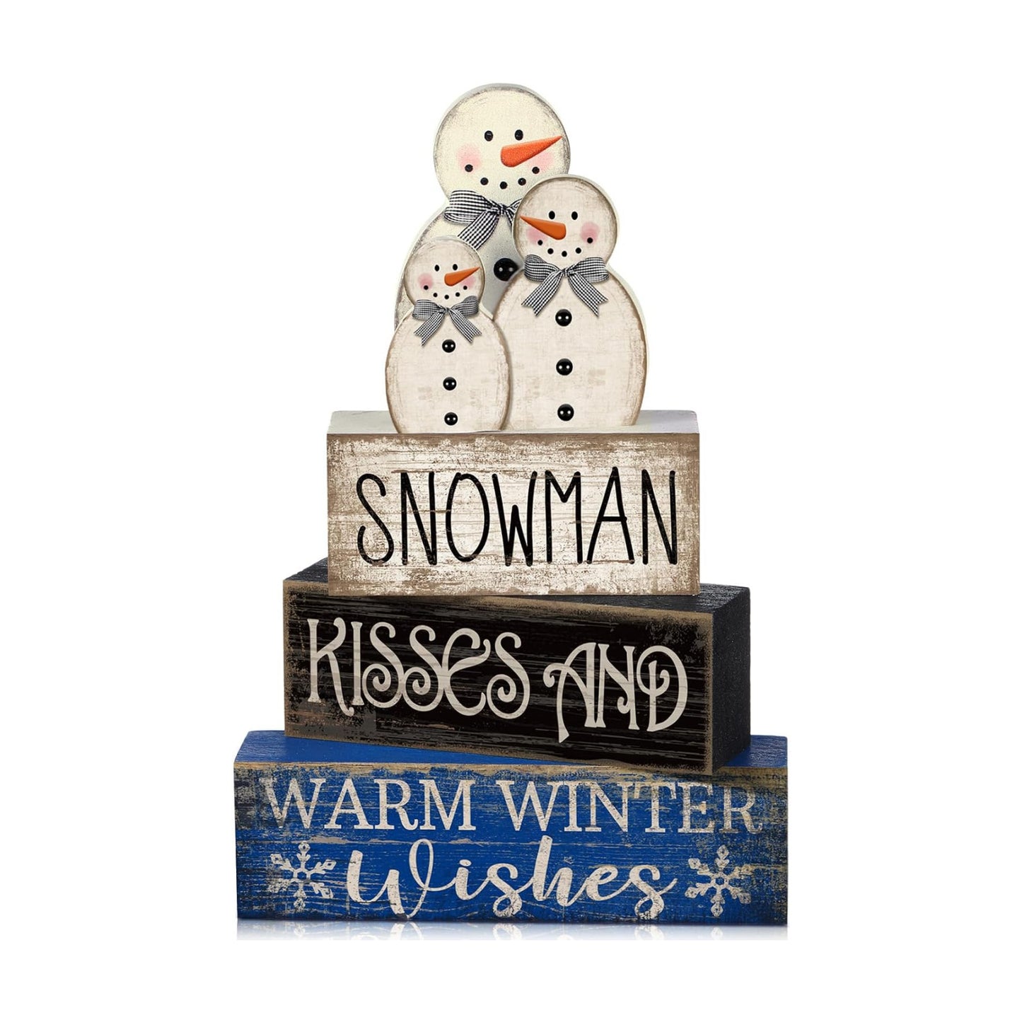 Lineshading 4 Pcs Wooden Snowman Tiered Tray Decor Winter Signs Home
